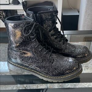 Dr. Martens Black Glitter Combat Boots Size 7
